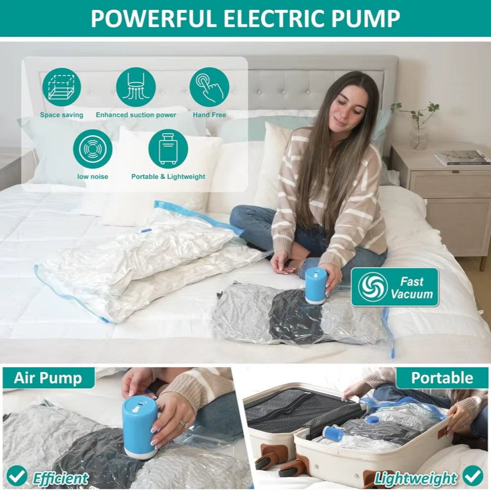 Vacuum Storage Bags Electric Pump Vacuum Seal Space Saver Bags Clothing Vaccum Bag Vacuum Compression Space Saving Storage Bag