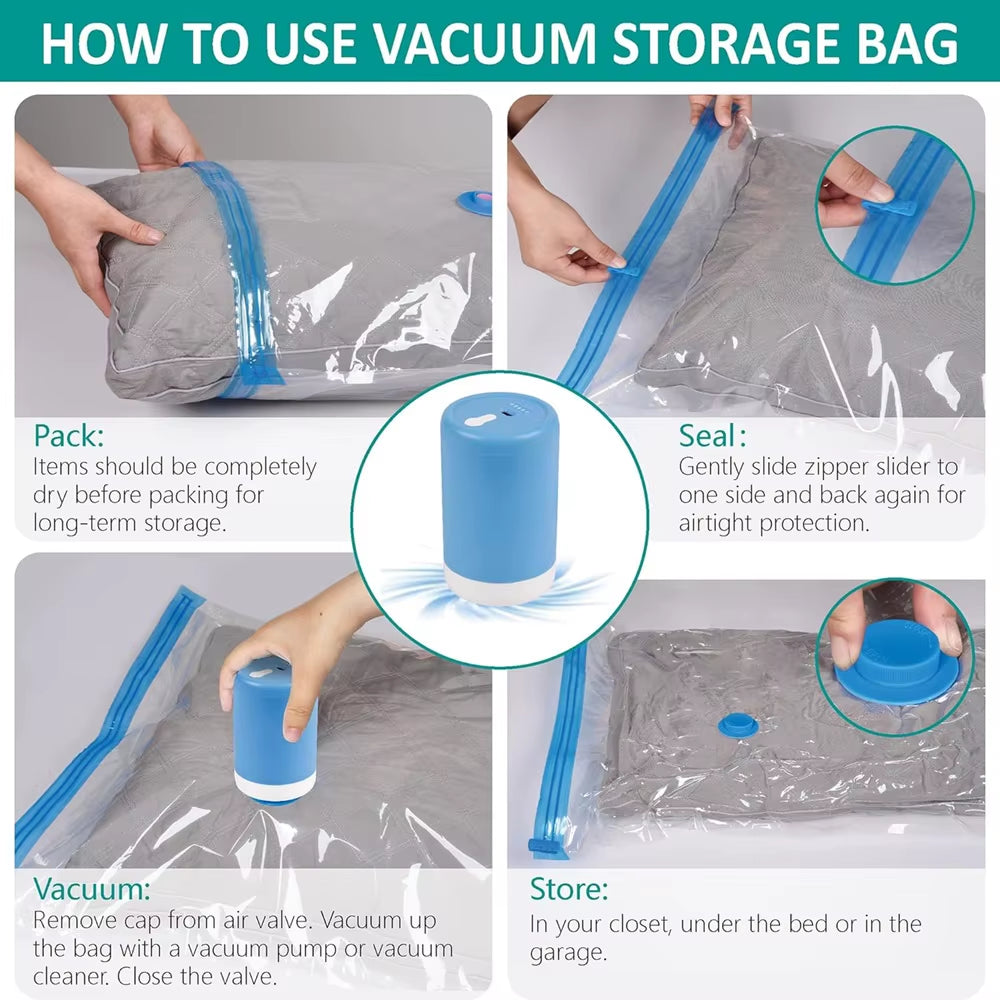 Vacuum Storage Bags Electric Pump Vacuum Seal Space Saver Bags Clothing Vaccum Bag Vacuum Compression Space Saving Storage Bag