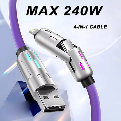 4 in 1 Multi Connectors Charger Rotating Elbow USB to Type-C 1.2M Mobile Phone 240W Fast Charging Silicone Cable Data Transfer